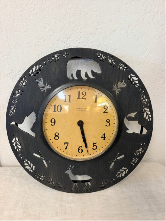 Northern Retreat Other - Northern Retreat Wildlife Metal Wall Clock Bear Deer Fish Rustic Cabin WORKS